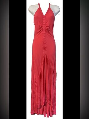 ONE HEART CLOTHING HALTER MAXI HI LOW CORAL PEACH DRESS